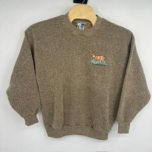 Art Unlimited Men's Vintage Deer Embroidered Brown Sweater Wool Blend Size Large